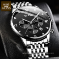 OLEVS brand watch business sports fashion style quartz core watch stainless steel waterproof real three-eye men's watch